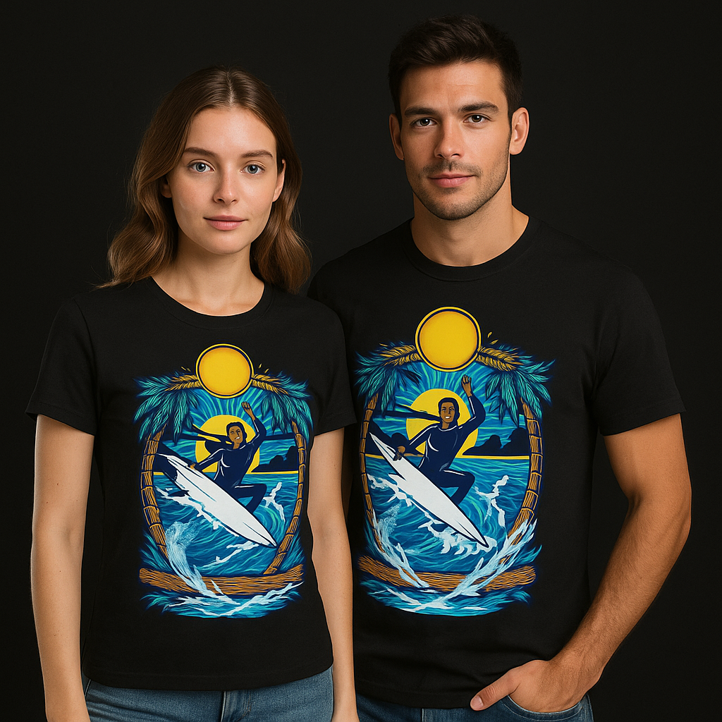 men & women printed round neck cotton blend black t shirt (pack of 2) men & women printed round neck cotton blend black t shirt (pack of 2)